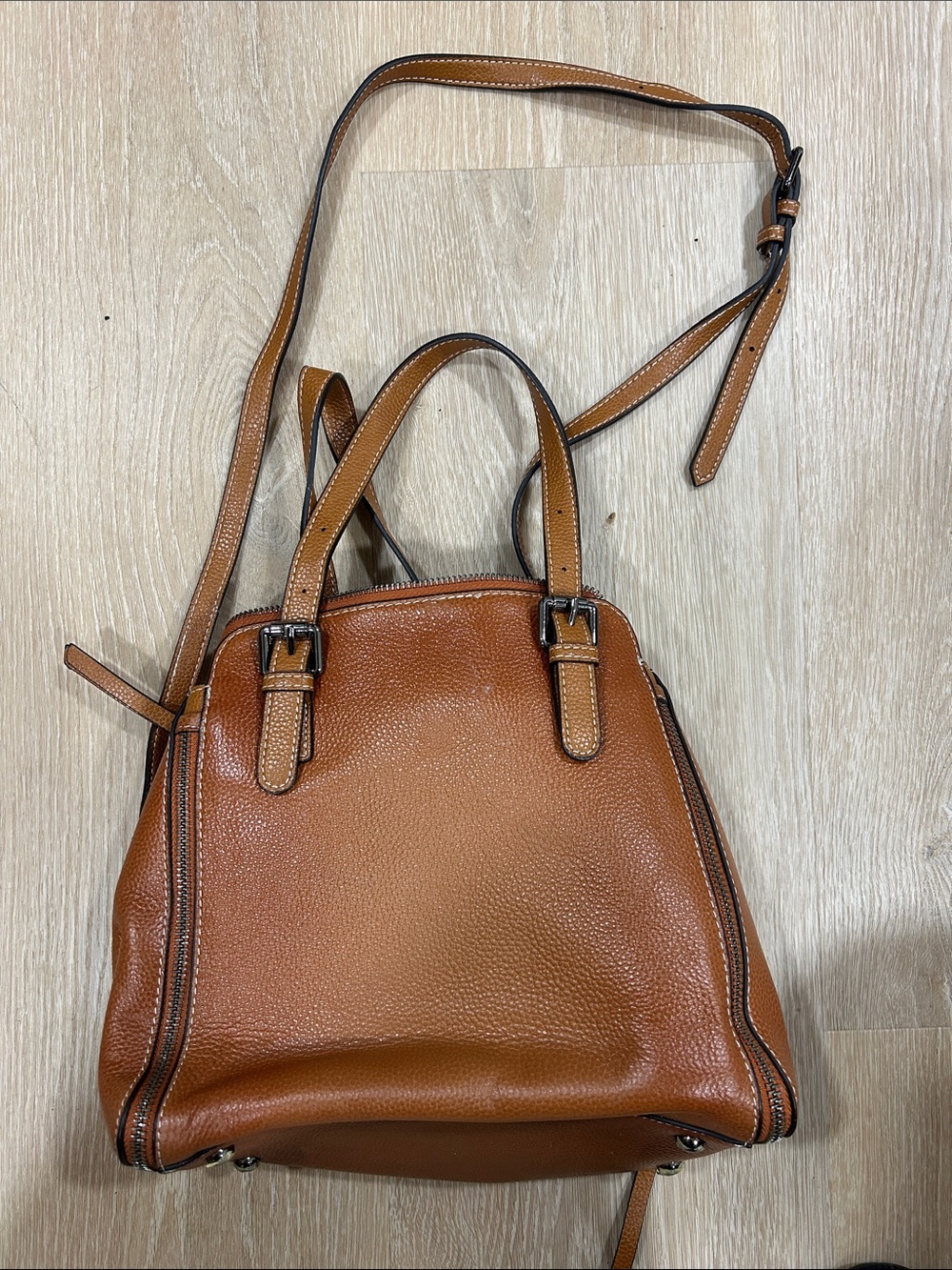 Tan Pebbled Leather Shoulder Bag with Adjustable Strap